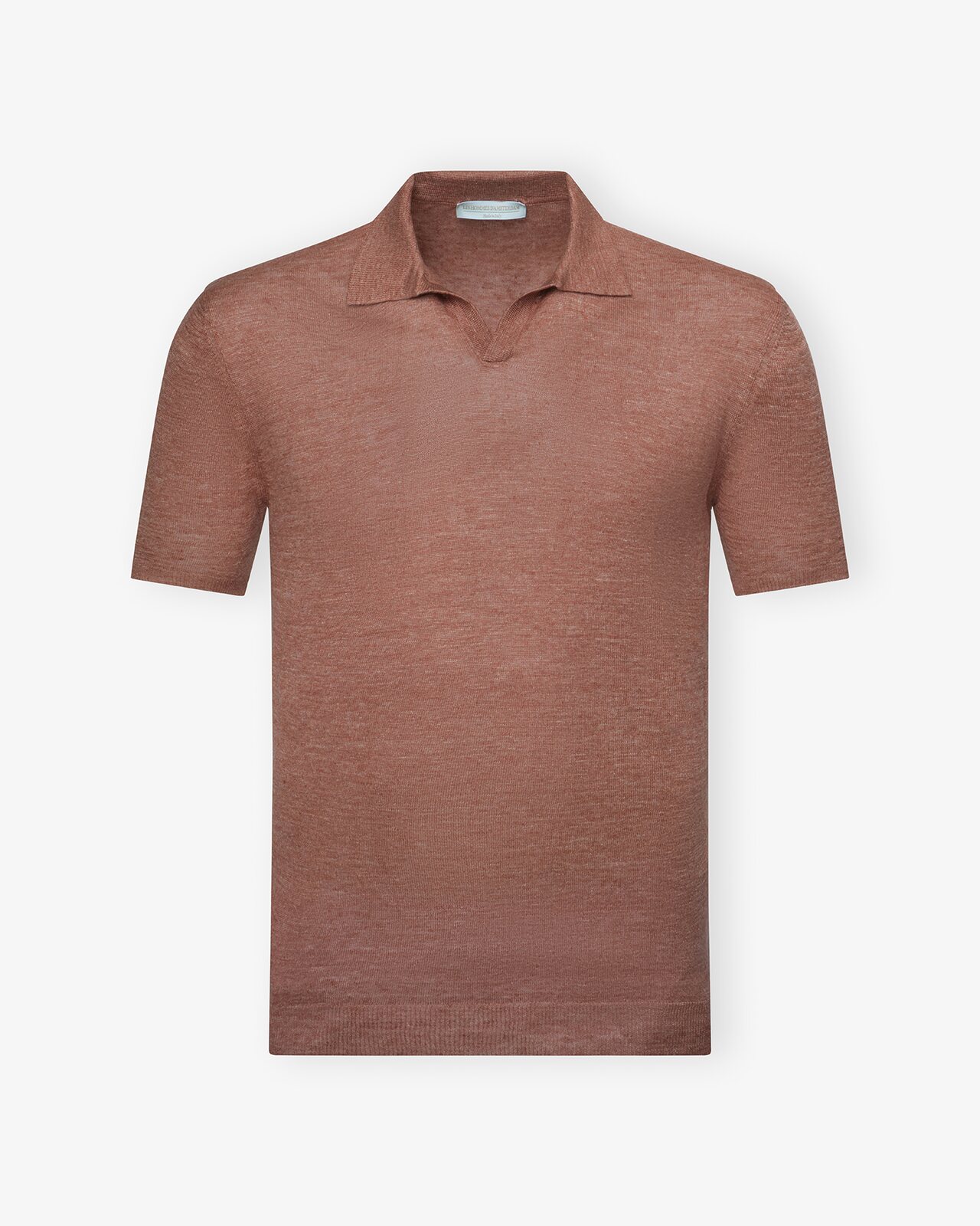 Les Hommes d'Amsterdam — Knit polo in terracotta, front view on white